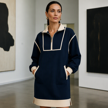 Women's Casual Half-Zip Sweatshirt Dress