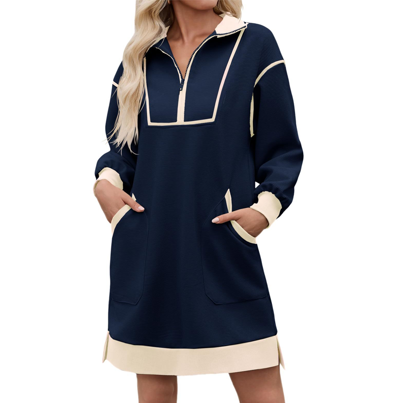 Women's Casual Half-Zip Sweatshirt Dress