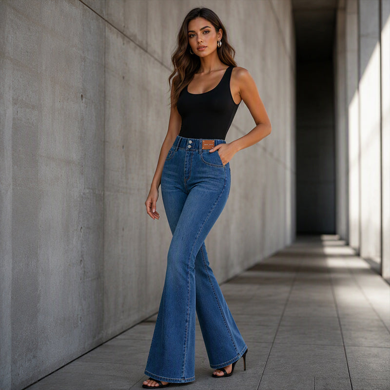 Women's High Elastic Waist Flare Jeans