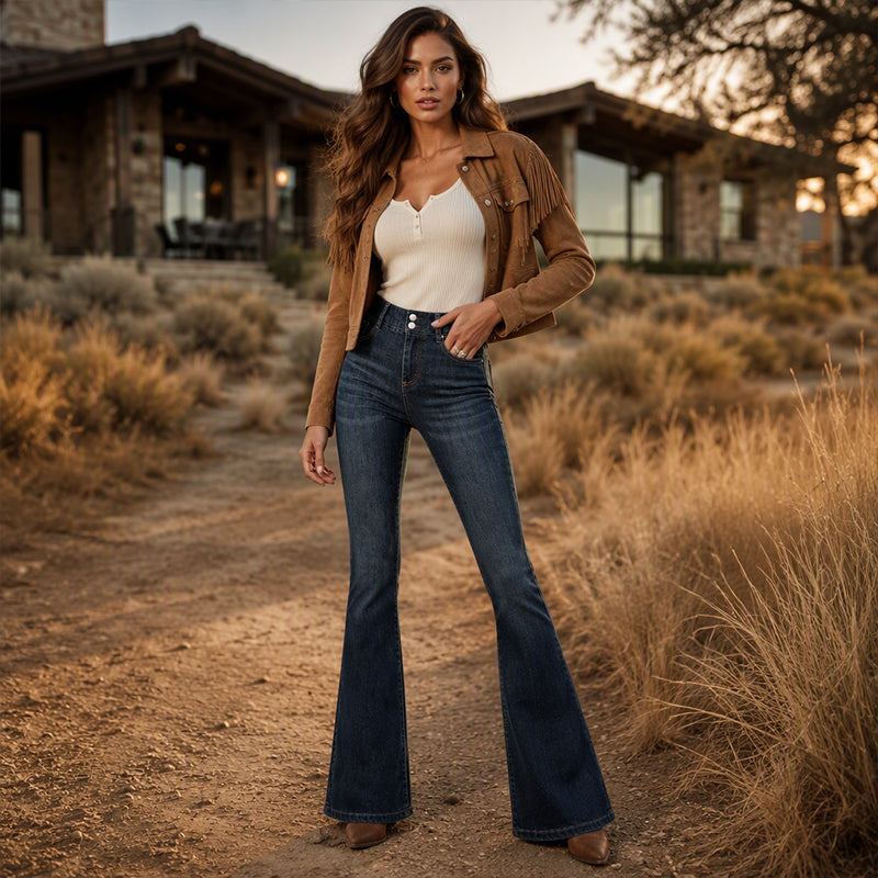 Women's High Elastic Waist Flare Jeans