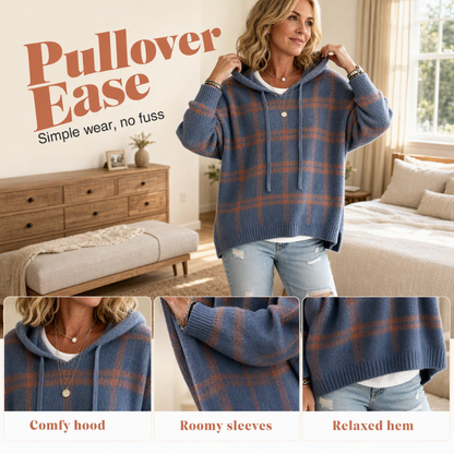 Women's Retro Plaid Hooded Knit Sweater