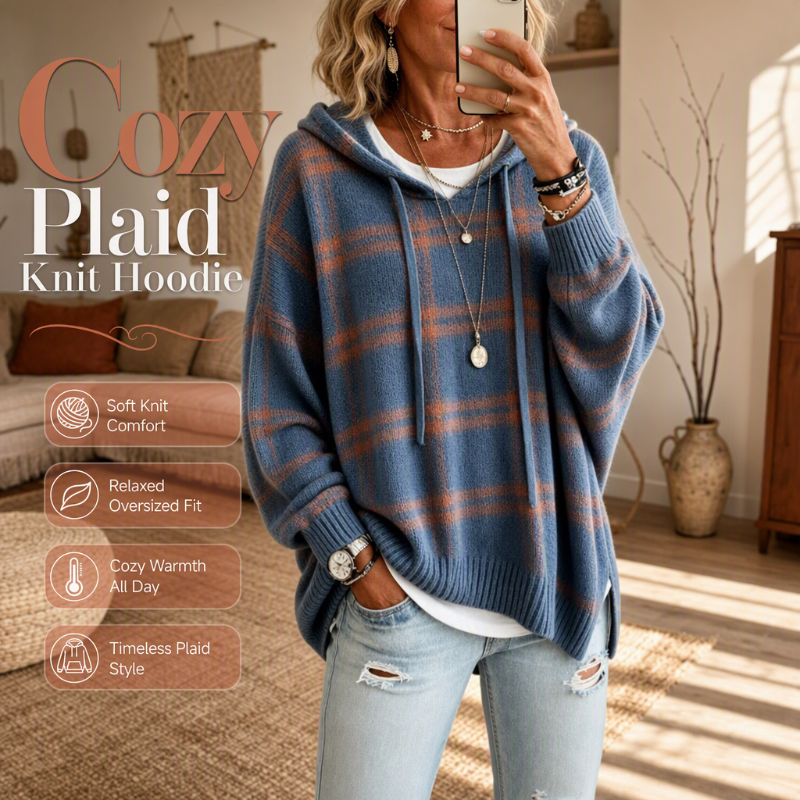 Women's Retro Plaid Hooded Knit Sweater