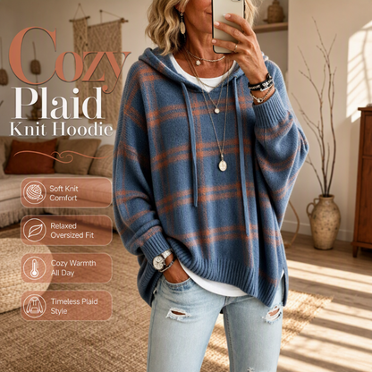 Women's Retro Plaid Hooded Knit Sweater