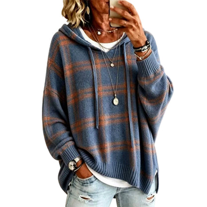 Women's Retro Plaid Hooded Knit Sweater