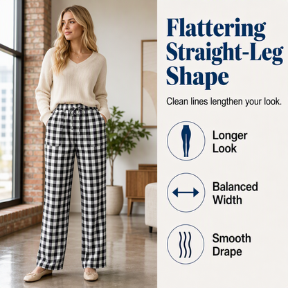 Women's Casual Plaid Straight-Leg Pants