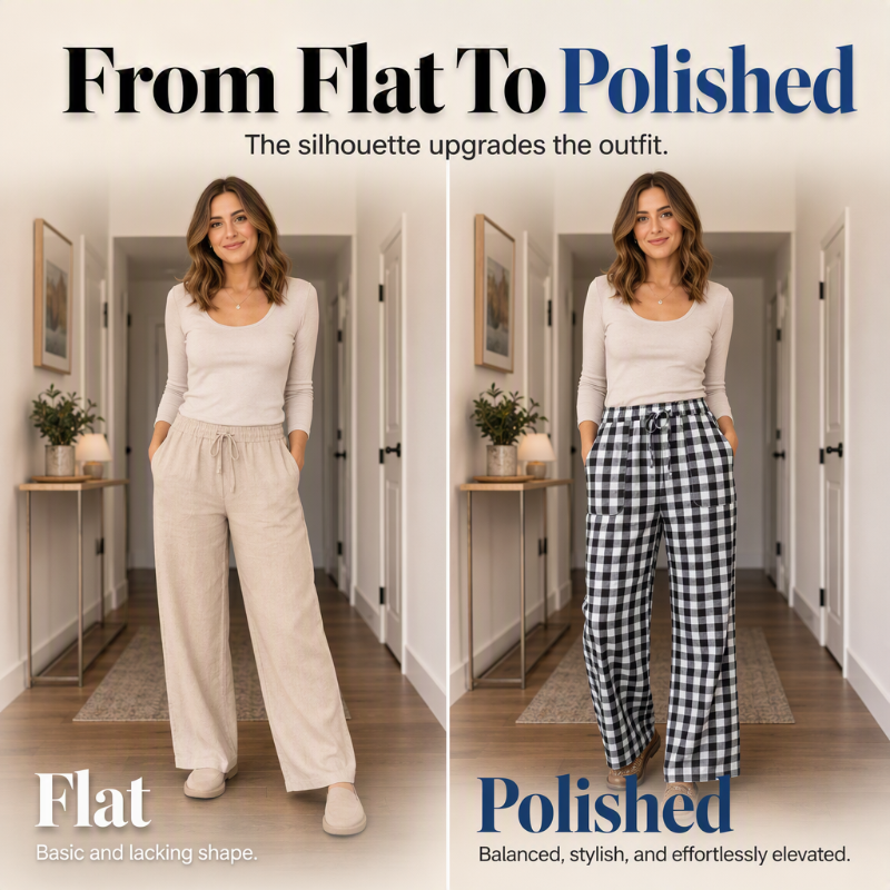 Women's Casual Plaid Straight-Leg Pants
