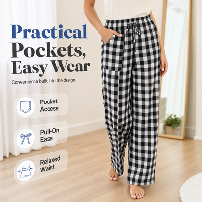 Women's Casual Plaid Straight-Leg Pants