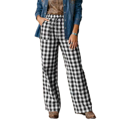 Women's Casual Plaid Straight-Leg Pants