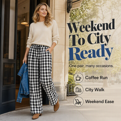 Women's Casual Plaid Straight-Leg Pants