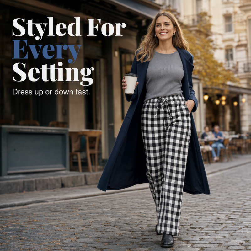Women's Casual Plaid Straight-Leg Pants