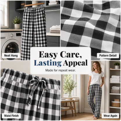 Women's Casual Plaid Straight-Leg Pants