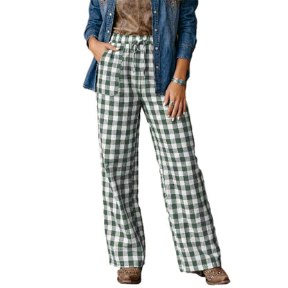 Women's Casual Plaid Straight-Leg Pants
