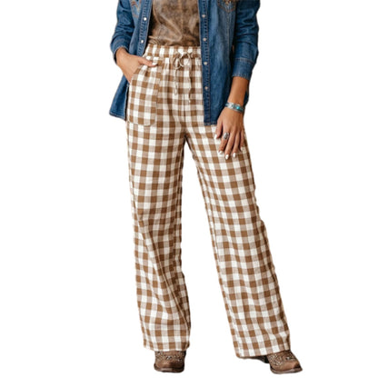 Women's Casual Plaid Straight-Leg Pants