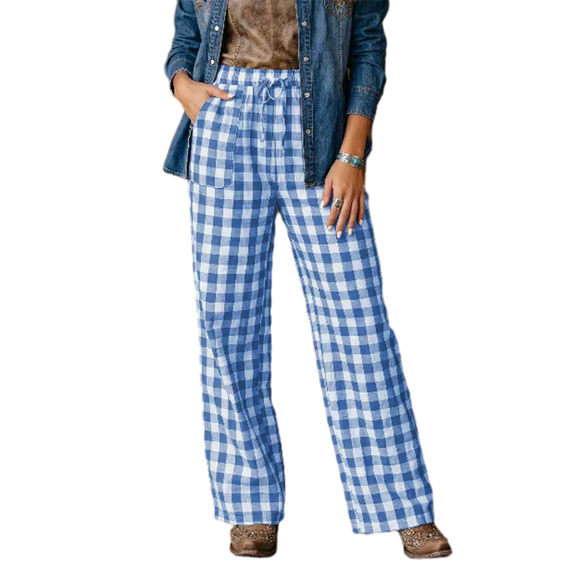 Women's Casual Plaid Straight-Leg Pants