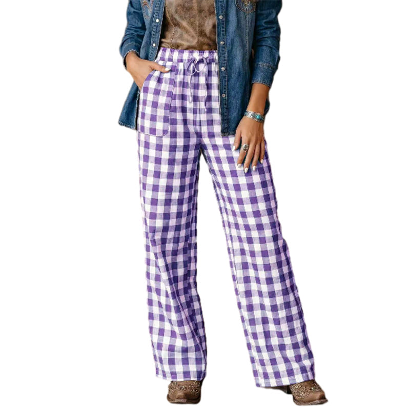 Women's Casual Plaid Straight-Leg Pants