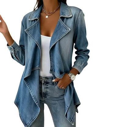 Women's Open Front Denim Trench Jacket