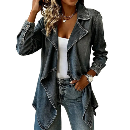 Women's Open Front Denim Trench Jacket