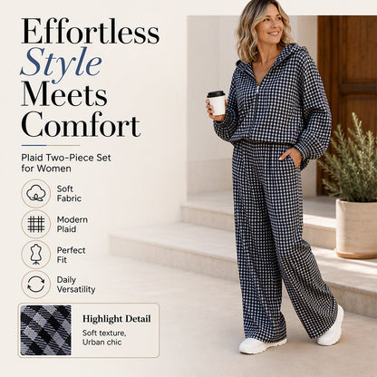 Women's Gingham Plaid Hooded 2-Piece Set