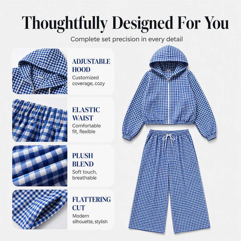 Women's Gingham Plaid Hooded 2-Piece Set