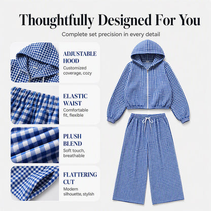 Women's Gingham Plaid Hooded 2-Piece Set