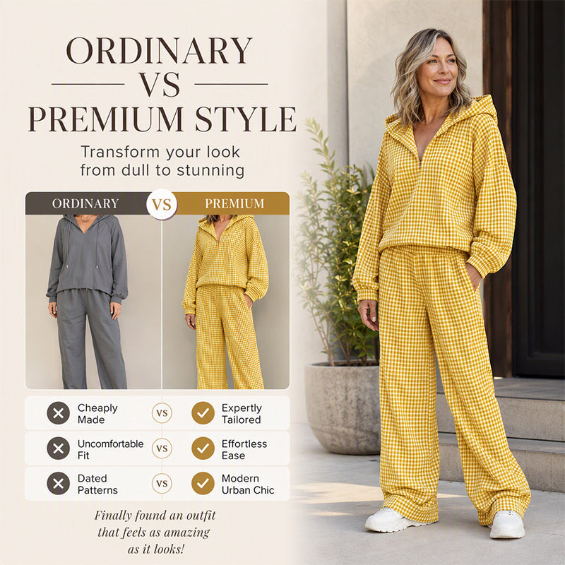 Women's Gingham Plaid Hooded 2-Piece Set