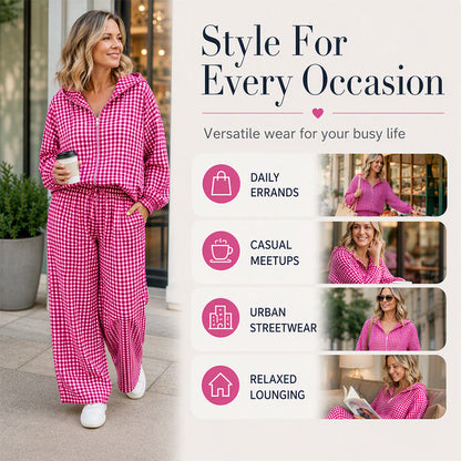 Women's Gingham Plaid Hooded 2-Piece Set