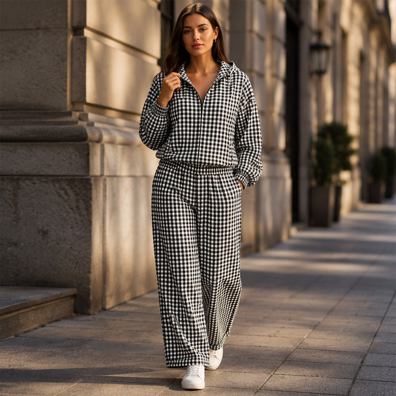 Women's Gingham Plaid Hooded 2-Piece Set