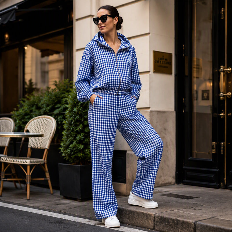 Women's Gingham Plaid Hooded 2-Piece Set