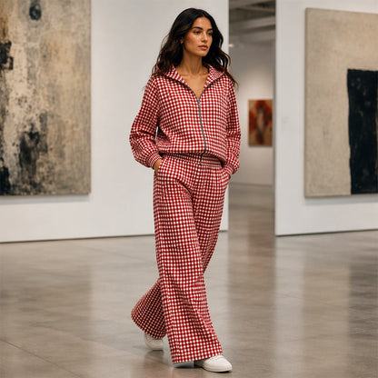 Women's Gingham Plaid Hooded 2-Piece Set