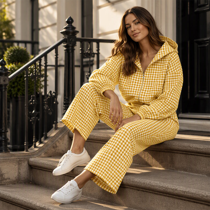 Women's Gingham Plaid Hooded 2-Piece Set