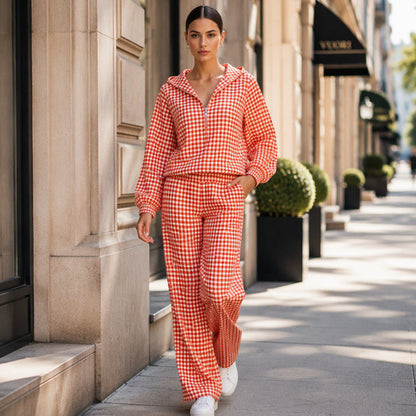 Women's Gingham Plaid Hooded 2-Piece Set