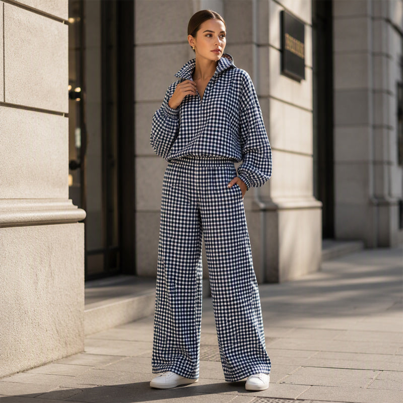 Women's Gingham Plaid Hooded 2-Piece Set