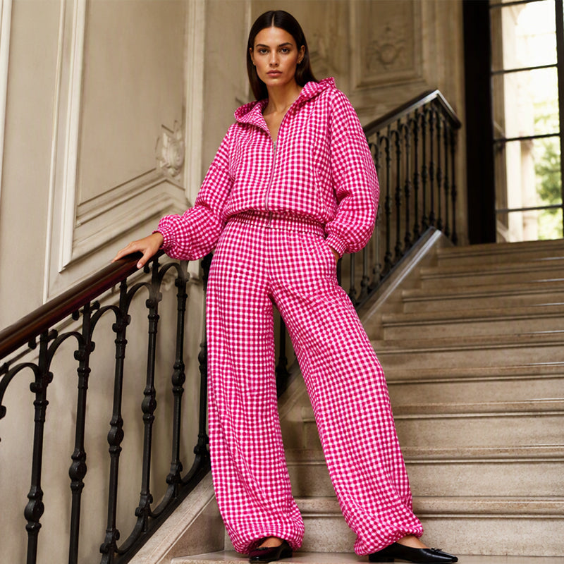 Women's Gingham Plaid Hooded 2-Piece Set