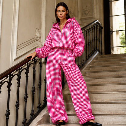 Women's Gingham Plaid Hooded 2-Piece Set