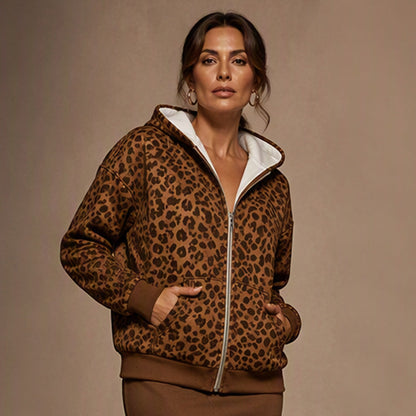 Women's Leopard Print Zip-Up Hoodie