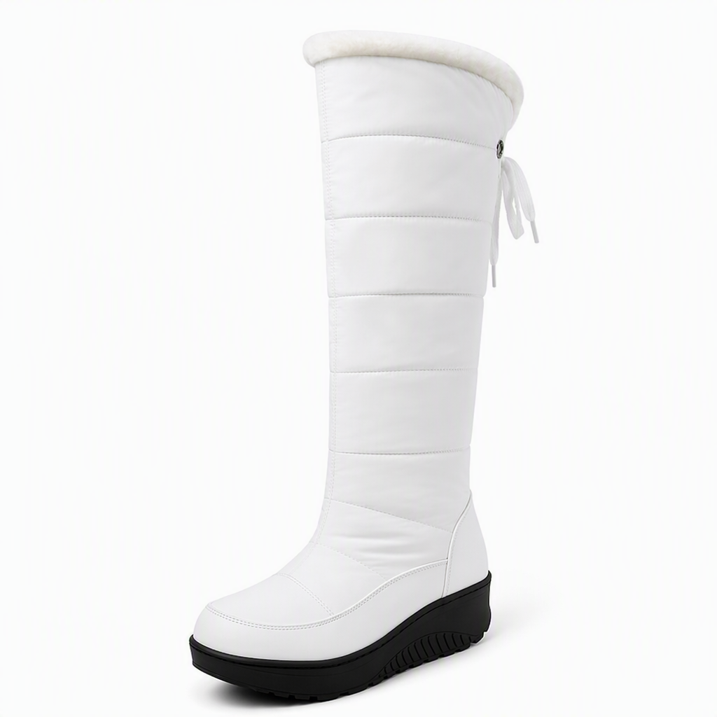 Women's Waterproof Down Cotton Snow Boots Winter Mid-Calf Boots with Round Toe Thick Sole and Warm Lining