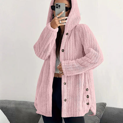 Women's Loose-Fit Hooded Plush Jacket