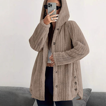 Women's Loose-Fit Hooded Plush Jacket