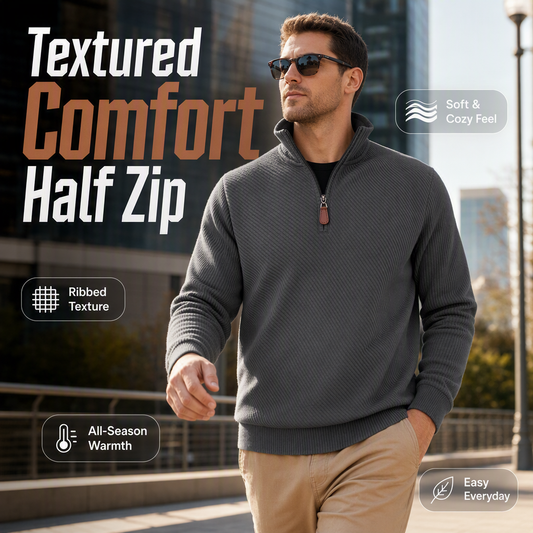 Men's Casual Twill Jacquard Half-Zip Sweatshirt