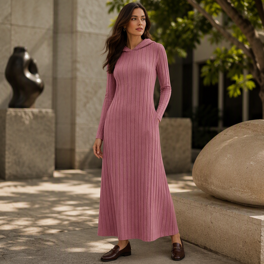 Women's Casual Ribbed Knit Hooded Dress