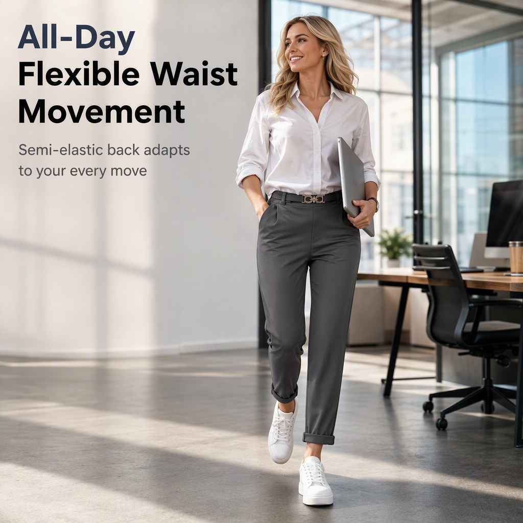 ✨ Polished Fit, Flexible Comfort | Women's Pleated Double-Ring Tapered Pants