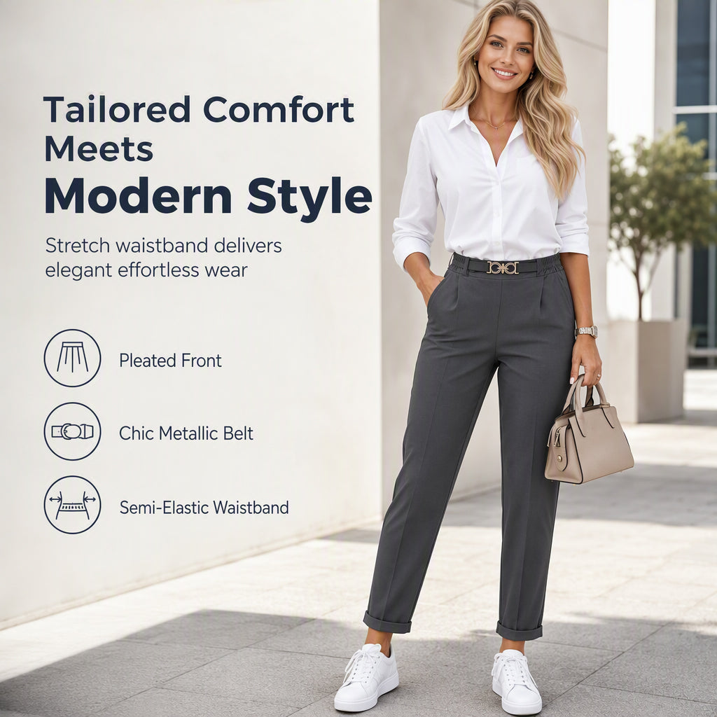 ✨ Polished Fit, Flexible Comfort | Women's Pleated Double-Ring Tapered Pants