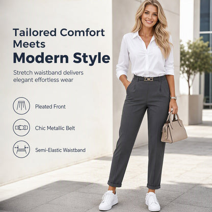 ✨ Polished Fit, Flexible Comfort | Women's Pleated Double-Ring Tapered Pants