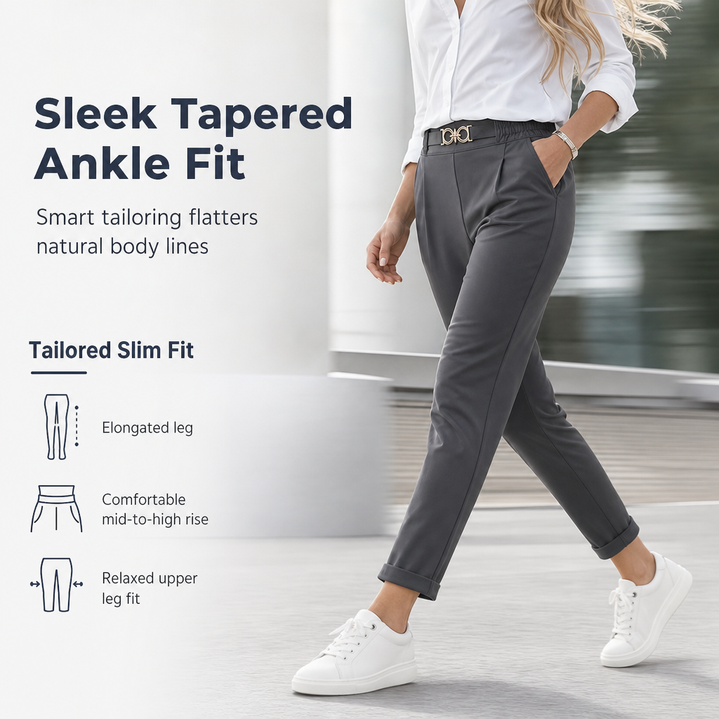 ✨ Polished Fit, Flexible Comfort | Women's Pleated Double-Ring Tapered Pants