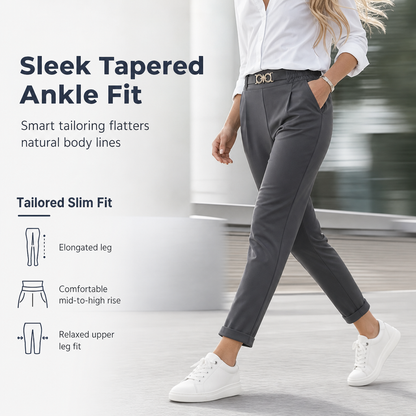 ✨ Polished Fit, Flexible Comfort | Women's Pleated Double-Ring Tapered Pants