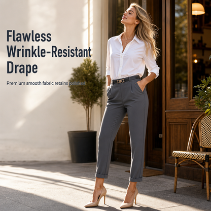 ✨ Polished Fit, Flexible Comfort | Women's Pleated Double-Ring Tapered Pants