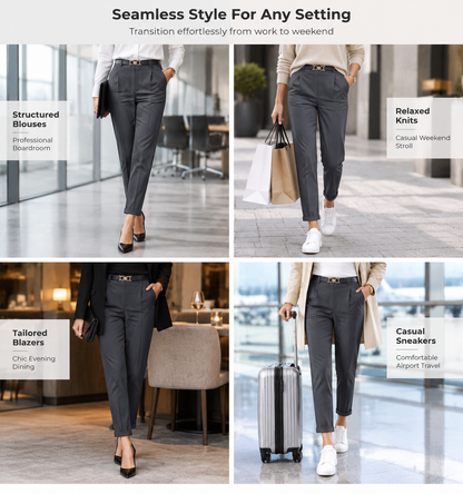 ✨ Polished Fit, Flexible Comfort | Women's Pleated Double-Ring Tapered Pants