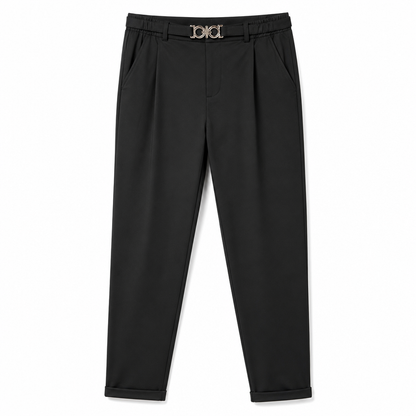 ✨ Polished Fit, Flexible Comfort | Women's Pleated Double-Ring Tapered Pants