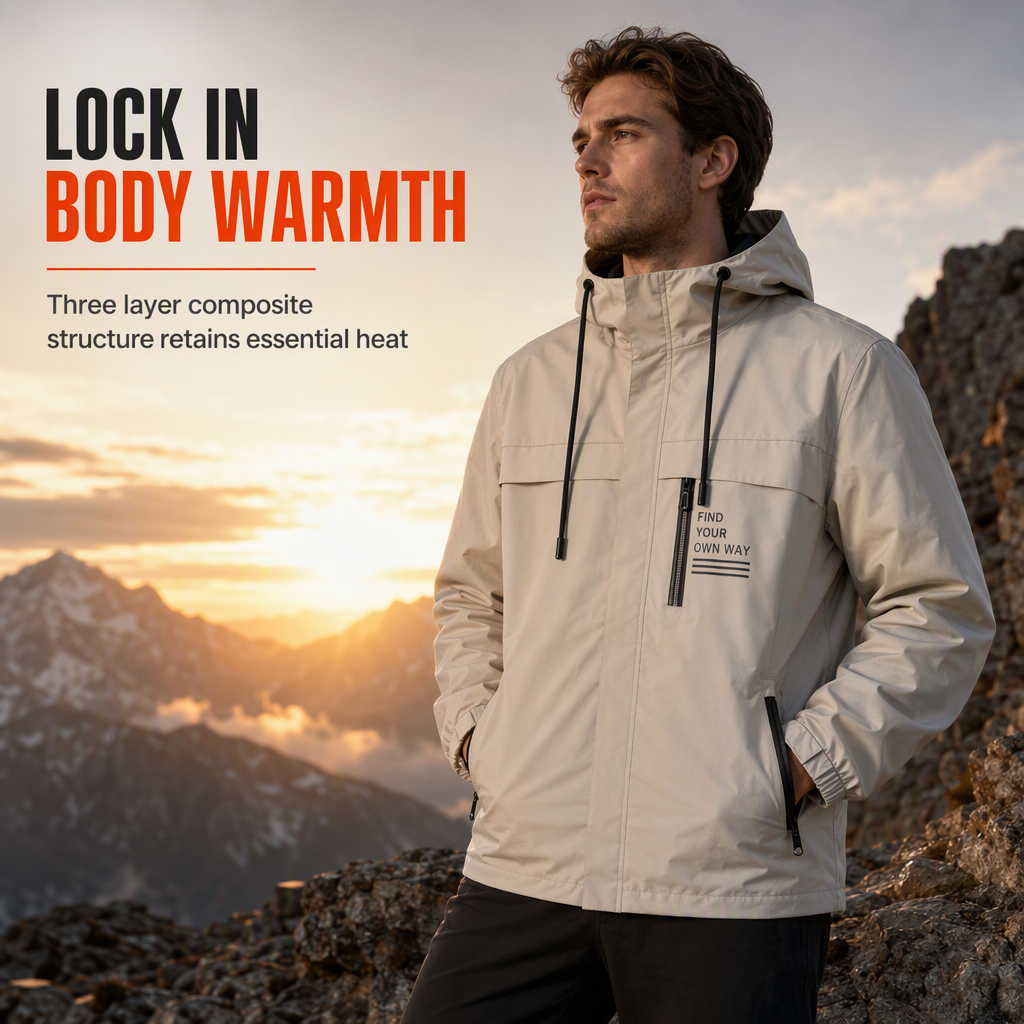 Men's Outdoor Windbreaker with Detachable Hood