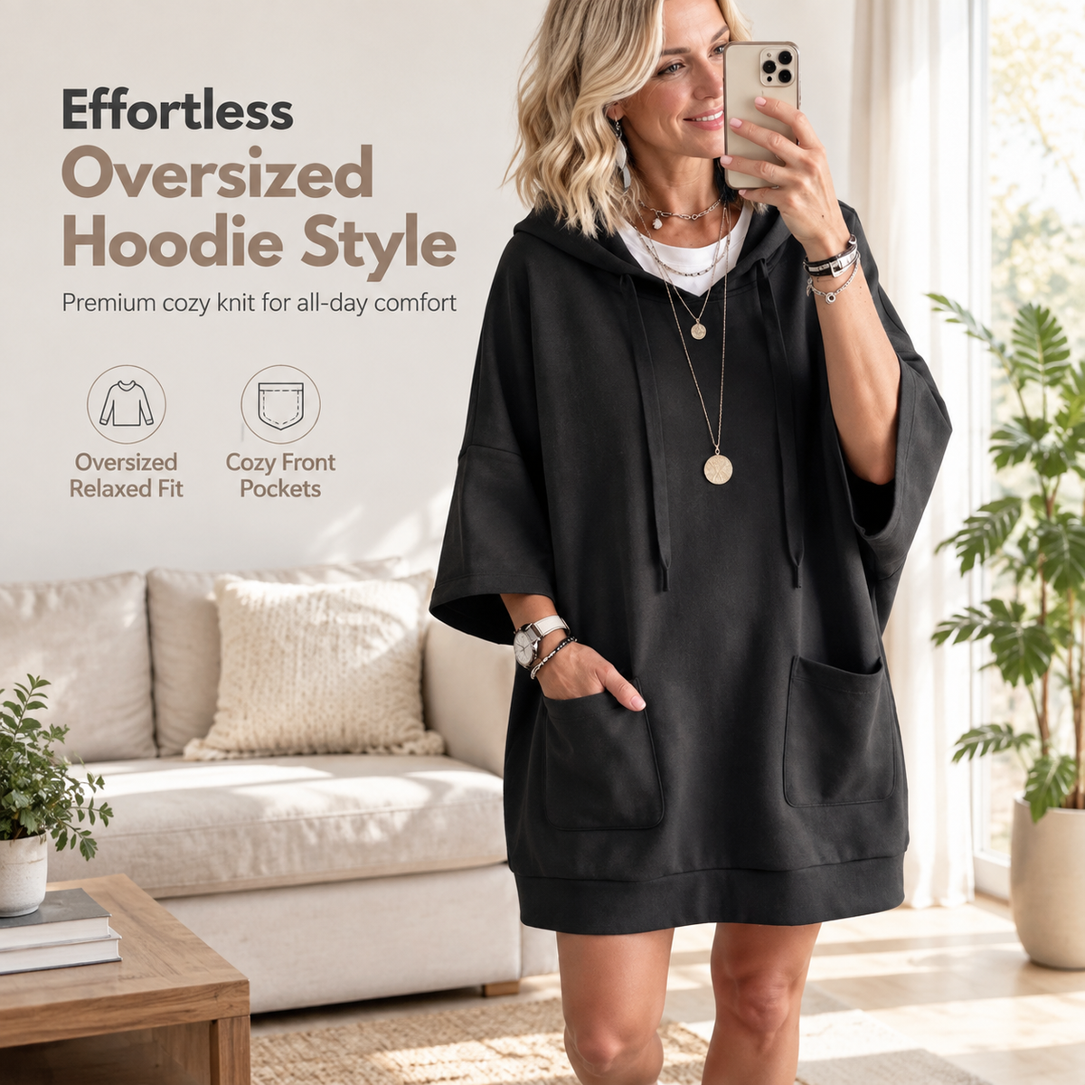 Women's Casual Solid Color Hooded Sweatshirt